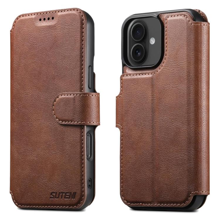 For iPhone 16 Suteni Q05 2-in-1 Multi-function Detachable Wallet MagSafe Phone Case(Brown) by Suteni