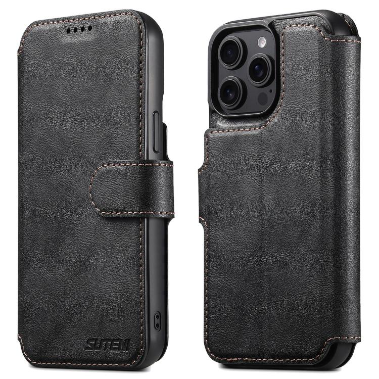 For iPhone 14 Pro Suteni Q05 2-in-1 Multi-function Detachable Wallet MagSafe Phone Case(Black) by Suteni