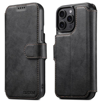 For iPhone 14 Pro Suteni Q05 2-in-1 Multi-function Detachable Wallet MagSafe Phone Case(Black) by Suteni