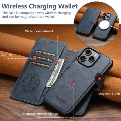 For iPhone 13 Pro Suteni Q05 2-in-1 Multi-function Detachable Wallet MagSafe Phone Case(Blue) by Suteni