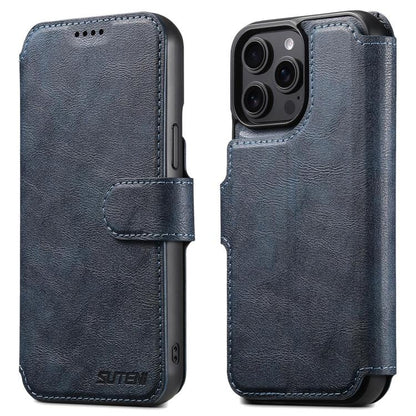 For iPhone 12 Pro Max Suteni Q05 2-in-1 Multi-function Detachable Wallet MagSafe Phone Case(Blue) by Suteni