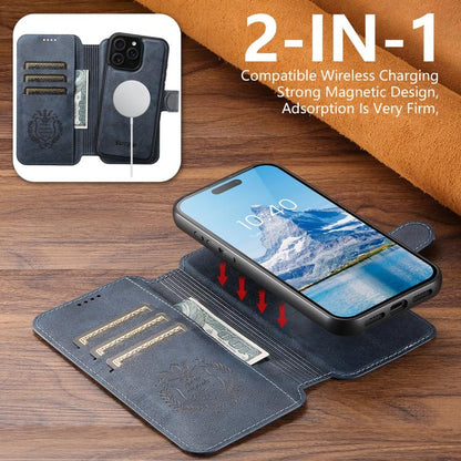 For iPhone 12 Pro Max Suteni Q05 2-in-1 Multi-function Detachable Wallet MagSafe Phone Case(Blue) by Suteni