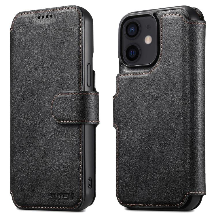 For iPhone 12 Suteni Q05 2-in-1 Multi-function Detachable Wallet MagSafe Phone Case(Black) by Suteni
