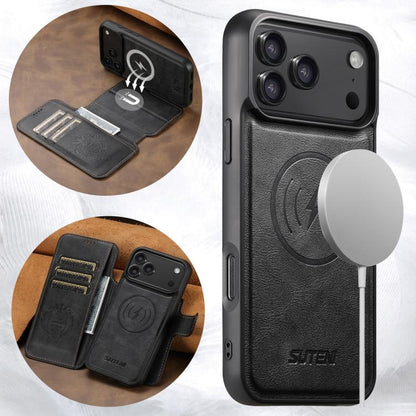 For iPhone 17 Pro Max Suteni Q05 2-in-1 Multi-function Detachable Wallet MagSafe Phone Case(Black) by Suteni