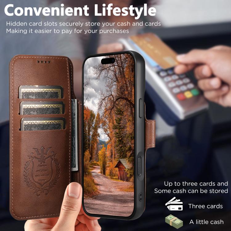 For iPhone 17 Pro Max Suteni Q05 2-in-1 Multi-function Detachable Wallet MagSafe Phone Case(Brown) by Suteni