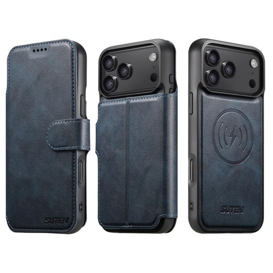 For iPhone 17 Pro Max Suteni Q05 2-in-1 Multi-function Detachable Wallet MagSafe Phone Case(Blue) by Suteni