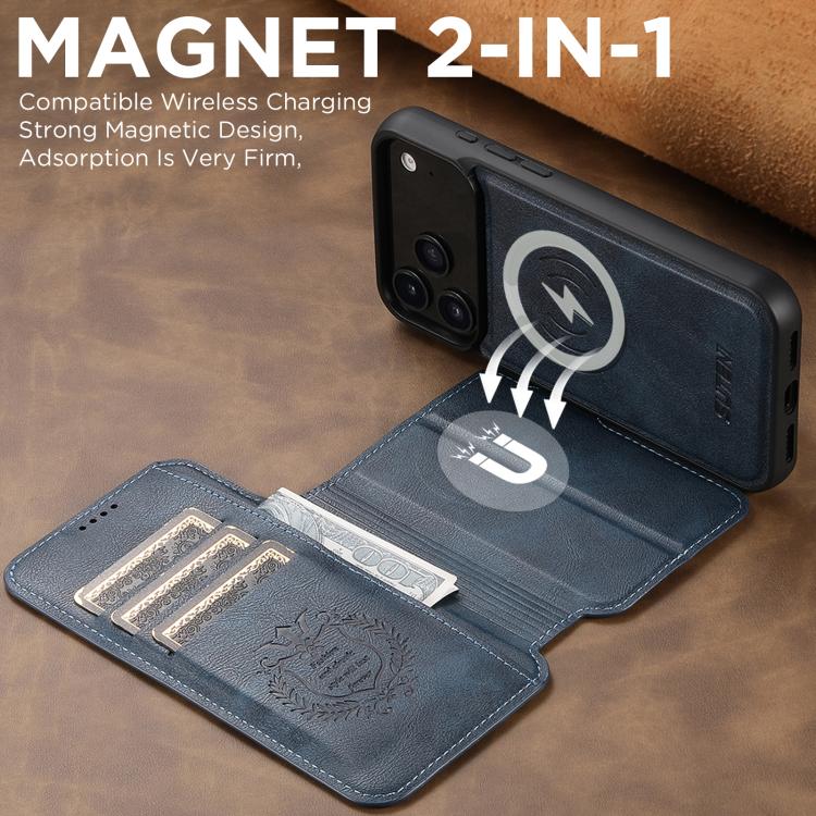 For iPhone 17 Pro Max Suteni Q05 2-in-1 Multi-function Detachable Wallet MagSafe Phone Case(Blue) by Suteni