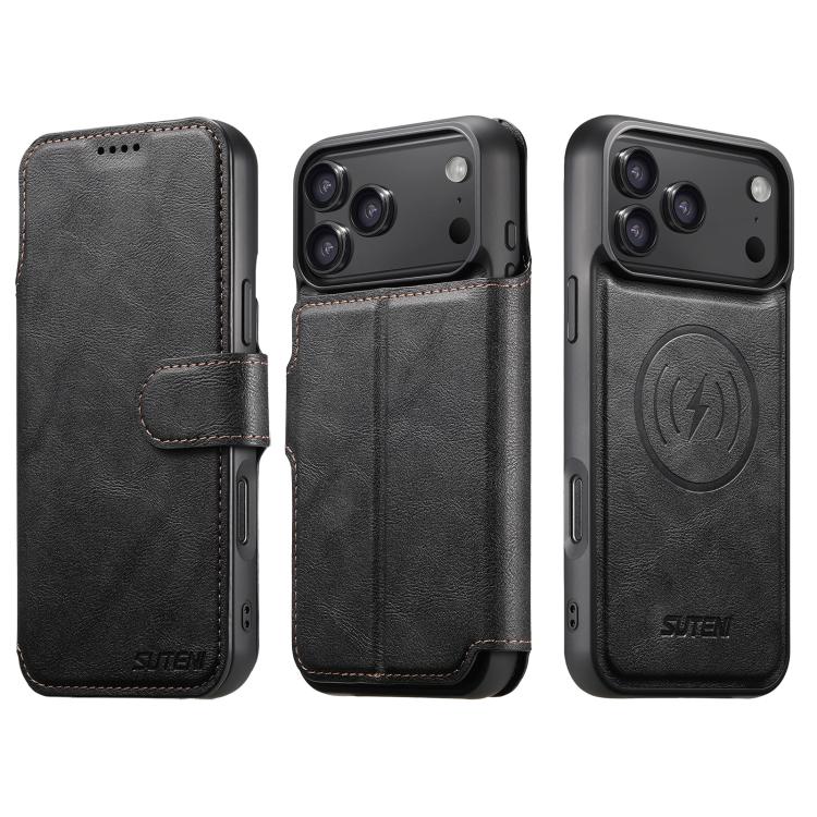 For iPhone 17 Pro Suteni Q05 2-in-1 Multi-function Detachable Wallet MagSafe Phone Case(Black) by Suteni