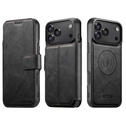 For iPhone 17 Pro Suteni Q05 2-in-1 Multi-function Detachable Wallet MagSafe Phone Case(Black) by Suteni