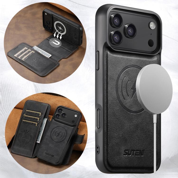 For iPhone 17 Pro Suteni Q05 2-in-1 Multi-function Detachable Wallet MagSafe Phone Case(Black) by Suteni