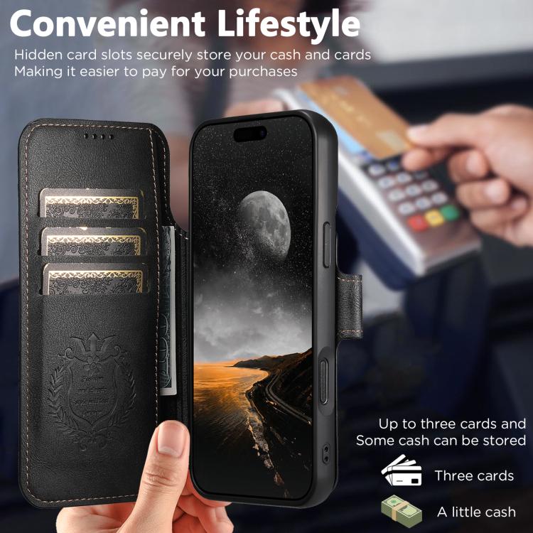 For iPhone 17 Pro Suteni Q05 2-in-1 Multi-function Detachable Wallet MagSafe Phone Case(Black) by Suteni