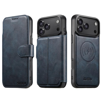For iPhone 17 Pro Suteni Q05 2-in-1 Multi-function Detachable Wallet MagSafe Phone Case(Blue) by Suteni