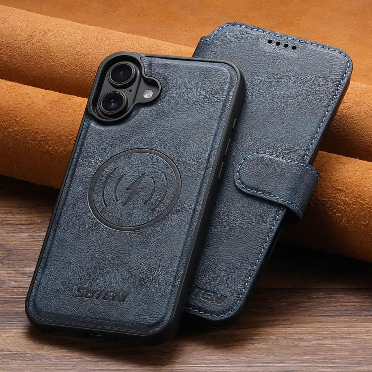 For iPhone 17 Suteni Q05 2-in-1 Multi-function Detachable Wallet MagSafe Phone Case(Blue) by Suteni