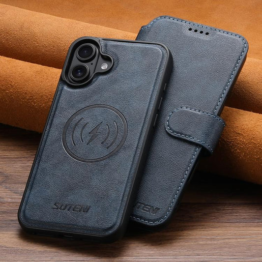 For iPhone 17 Suteni Q05 2-in-1 Multi-function Detachable Wallet MagSafe Phone Case(Blue) by Suteni