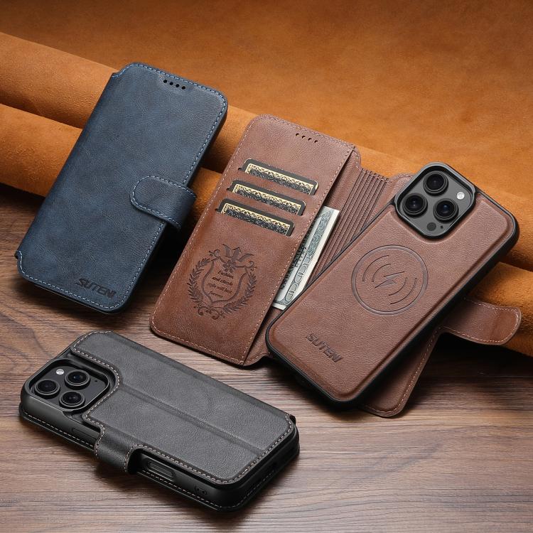 For iPhone 17 Pro Max Suteni Q05 2-in-1 Multi-function Detachable Wallet MagSafe Phone Case(Brown) by Suteni