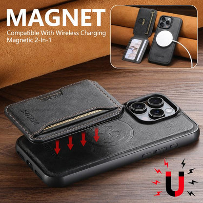 For iPhone 16 Pro Max Suteni M3 Card Bag MagSafe Cowhide Texture Leather Phone Case(Black) by Suteni