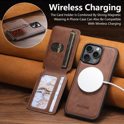 For iPhone 16 Pro Max Suteni M3 Card Bag MagSafe Cowhide Texture Leather Phone Case(Brown) by Suteni