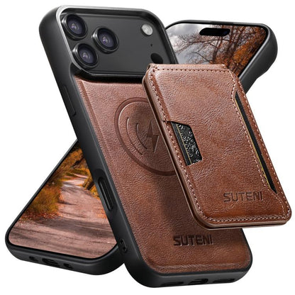 For iPhone 17 Pro Max Suteni M3 Card Bag MagSafe Cowhide Texture Leather Phone Case(Brown) by Suteni