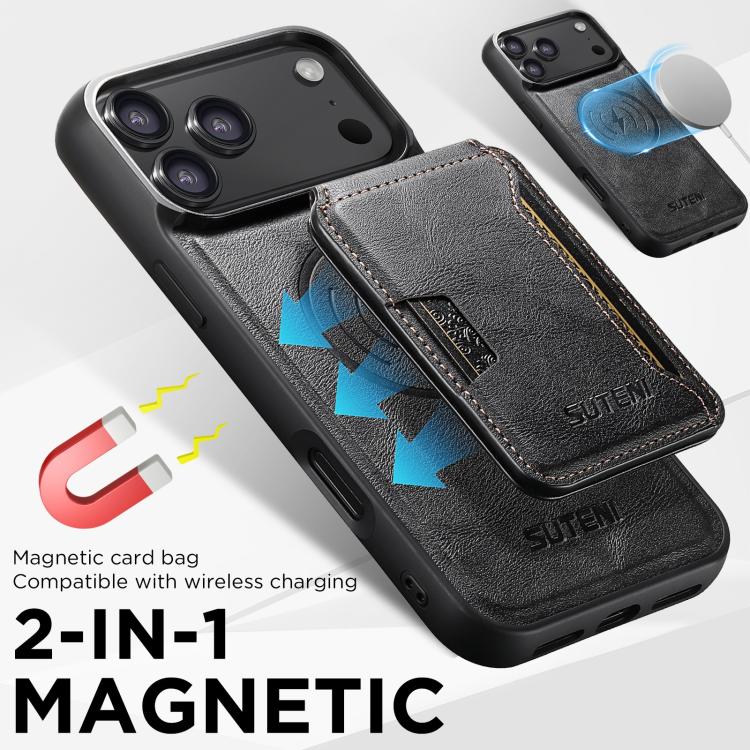 For iPhone Air Suteni M3 Card Bag MagSafe Cowhide Texture Leather Phone Case(Black) by Suteni