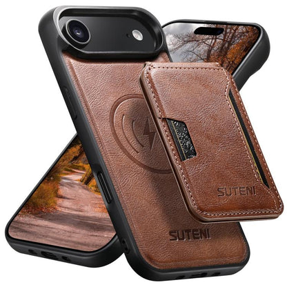 For iPhone Air Suteni M3 Card Bag MagSafe Cowhide Texture Leather Phone Case(Brown) by Suteni