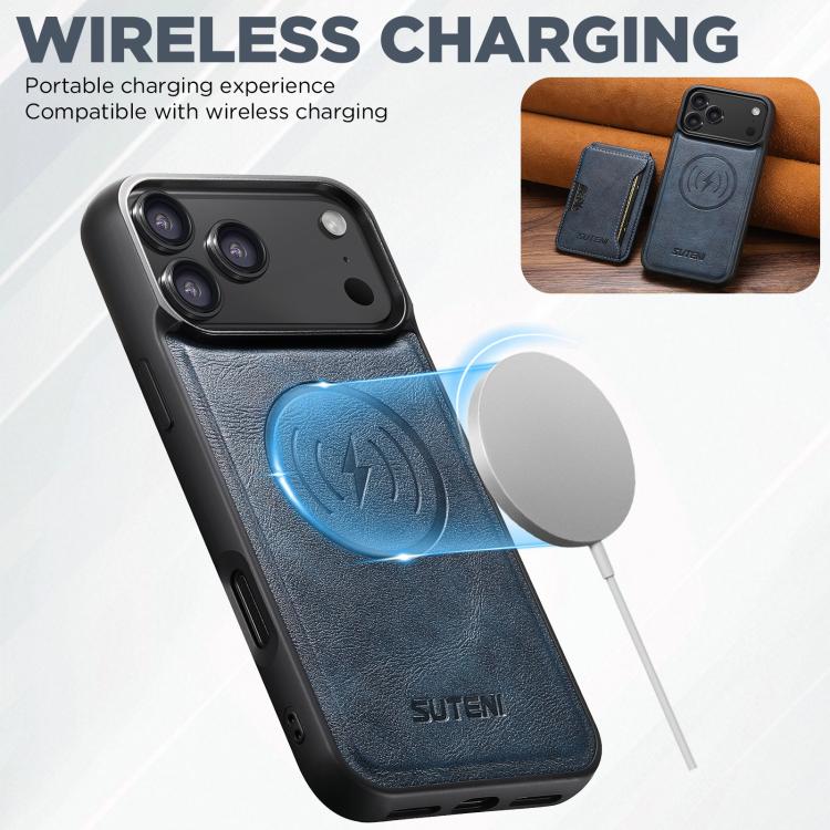 For iPhone Air Suteni M3 Card Bag MagSafe Cowhide Texture Leather Phone Case(Blue) by Suteni