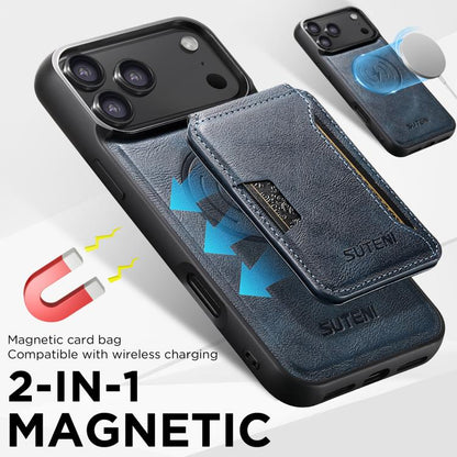 For iPhone Air Suteni M3 Card Bag MagSafe Cowhide Texture Leather Phone Case(Blue) by Suteni