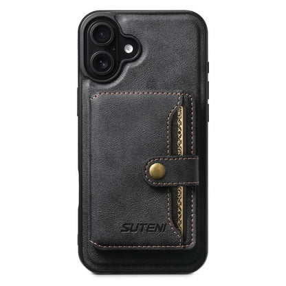 For iPhone 16 Plus Suteni M4 Magnetic Card Bag MagSafe Leather Phone Case(Black) by Suteni