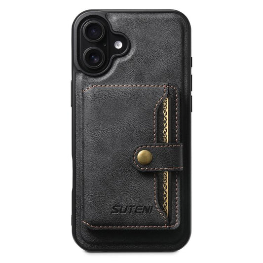 For iPhone 16 Plus Suteni M4 Magnetic Card Bag MagSafe Leather Phone Case(Black) by Suteni