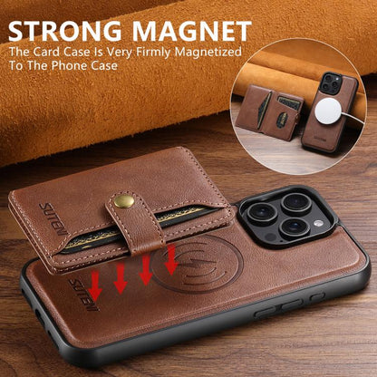 For iPhone 16 Suteni M4 Magnetic Card Bag MagSafe Leather Phone Case(Brown) by Suteni