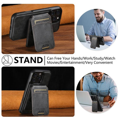 For iPhone 16 Pro Max Suteni M5 Magnetic Card Bag MagSafe Leather Phone Case(Black) by Suteni