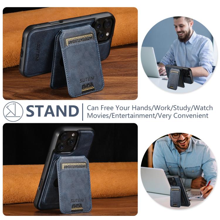 For iPhone 16 Pro Max Suteni M5 Magnetic Card Bag MagSafe Leather Phone Case(Blue) by Suteni