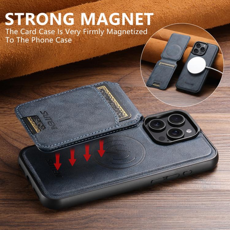 For iPhone 16 Pro Suteni M5 Magnetic Card Bag MagSafe Leather Phone Case(Blue) by Suteni
