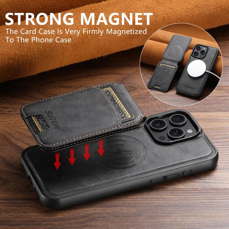 For iPhone 16 Plus Suteni M5 Magnetic Card Bag MagSafe Leather Phone Case(Black) by Suteni