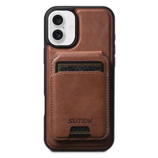 For iPhone 16 Plus Suteni M5 Magnetic Card Bag MagSafe Leather Phone Case(Brown) by Suteni