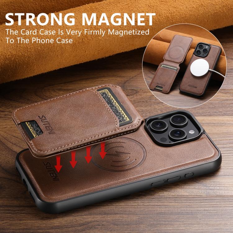 For iPhone 16 Plus Suteni M5 Magnetic Card Bag MagSafe Leather Phone Case(Brown) by Suteni