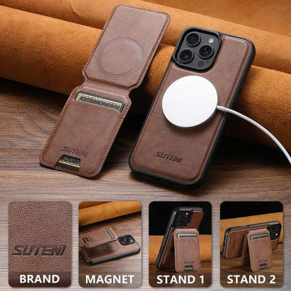For iPhone 16 Plus Suteni M5 Magnetic Card Bag MagSafe Leather Phone Case(Brown) by Suteni