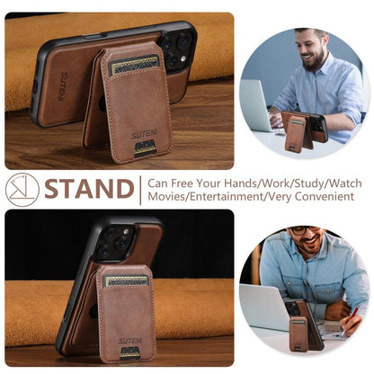 For iPhone 16 Suteni M5 Magnetic Card Bag MagSafe Leather Phone Case(Brown) by Suteni