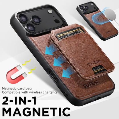 For iPhone 17 Pro Suteni M5 Magnetic Card Bag MagSafe Leather Phone Case(Brown) by Suteni