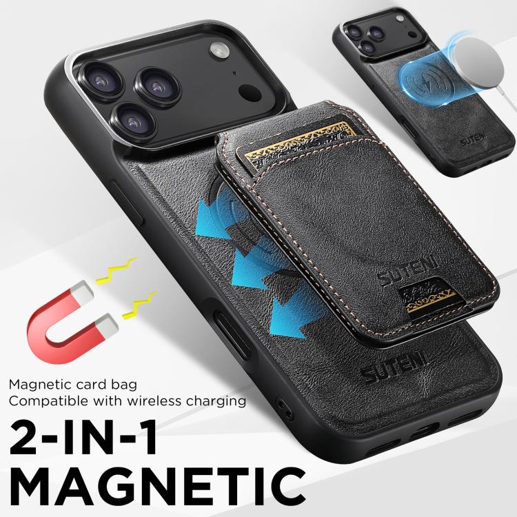 For iPhone 17 Suteni M5 Magnetic Card Bag MagSafe Leather Phone Case(Black) by Suteni