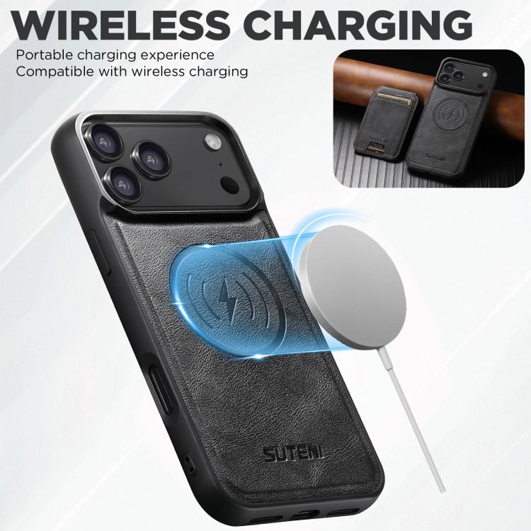 For iPhone 17 Suteni M5 Magnetic Card Bag MagSafe Leather Phone Case(Black) by Suteni