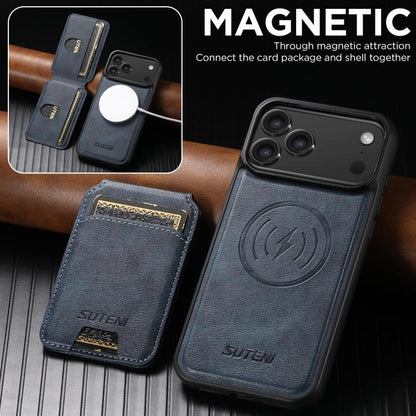 For iPhone 17 Suteni M5 Magnetic Card Bag MagSafe Leather Phone Case(Blue) by Suteni