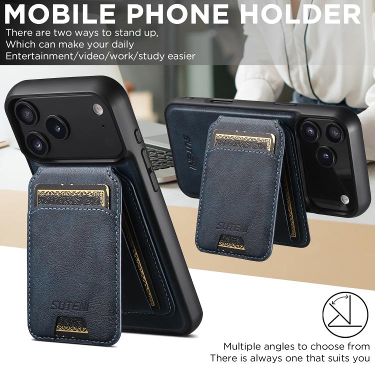 For iPhone 17 Suteni M5 Magnetic Card Bag MagSafe Leather Phone Case(Blue) by Suteni