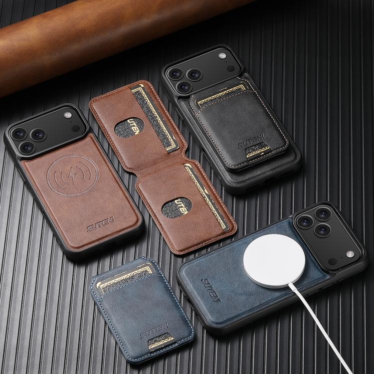 For iPhone 17 Suteni M5 Magnetic Card Bag MagSafe Leather Phone Case(Blue) by Suteni