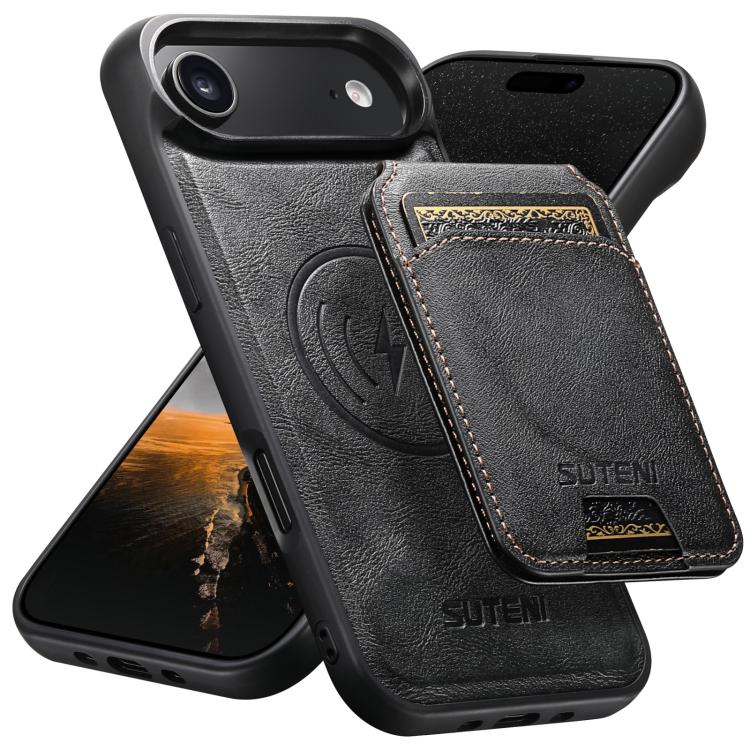 For iPhone Air Suteni M5 Magnetic Card Bag MagSafe Leather Phone Case(Black) by Suteni