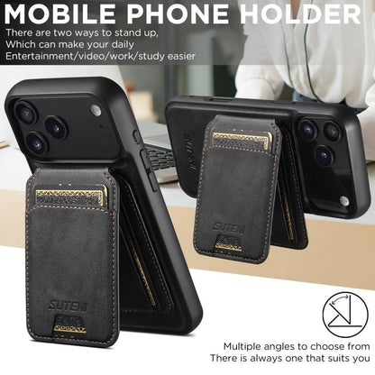 For iPhone Air Suteni M5 Magnetic Card Bag MagSafe Leather Phone Case(Black) by Suteni