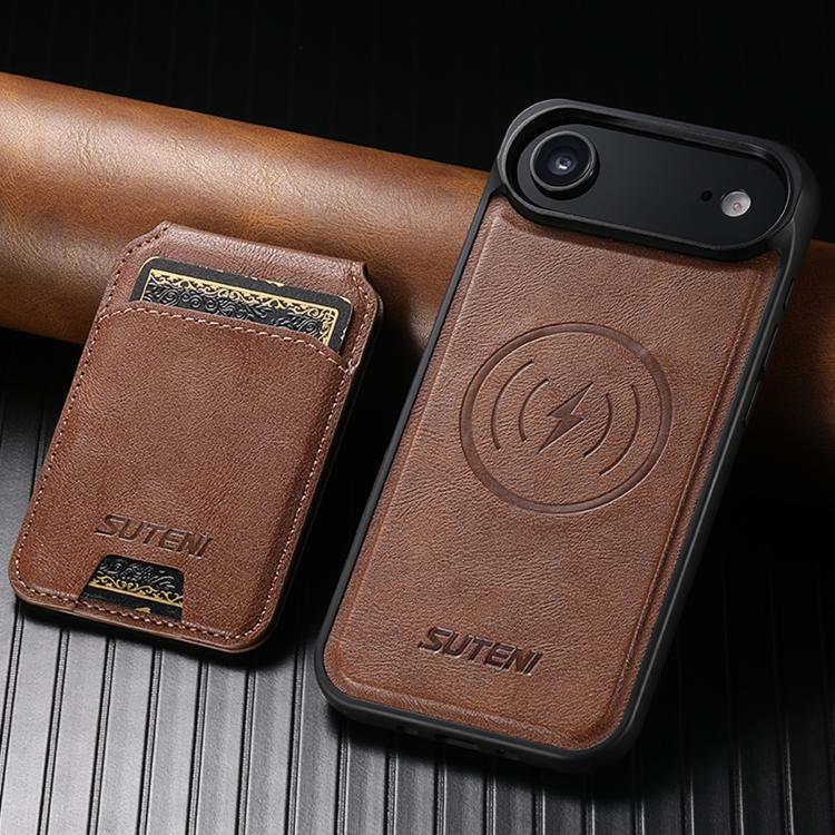 For iPhone Air Suteni M5 Magnetic Card Bag MagSafe Leather Phone Case(Brown) by Suteni