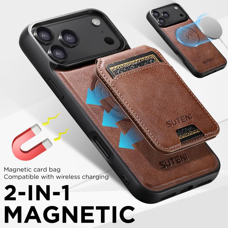 For iPhone Air Suteni M5 Magnetic Card Bag MagSafe Leather Phone Case(Brown) by Suteni