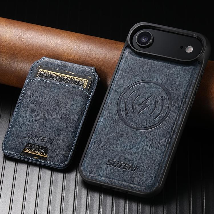 For iPhone Air Suteni M5 Magnetic Card Bag MagSafe Leather Phone Case(Blue) by Suteni