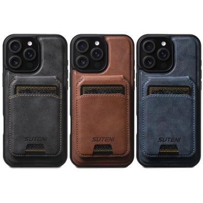 For iPhone 16 Pro Max Suteni M5 Magnetic Card Bag MagSafe Leather Phone Case(Black) by Suteni
