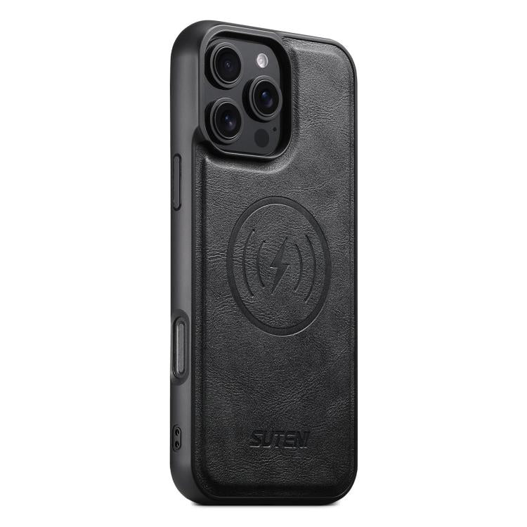 For iPhone 16 Pro Max Suteni G5 Cowhide Leather MagSafe Magnetic Phone Case(Black) by Suteni